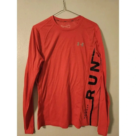 UNDER ARMOUR RUNNING SHIRT MEN SIZE MEDIUM LONG SLEEVE MELON  COLORED - Picture 1 of 8